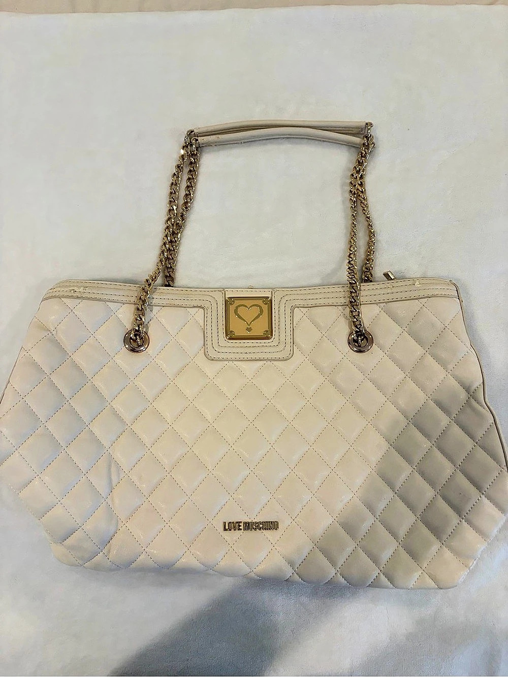 Love Moschino Quilted Shoulder Bag in White
